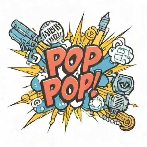 the words "POP POP!" in the style of comic book tattoo design idea