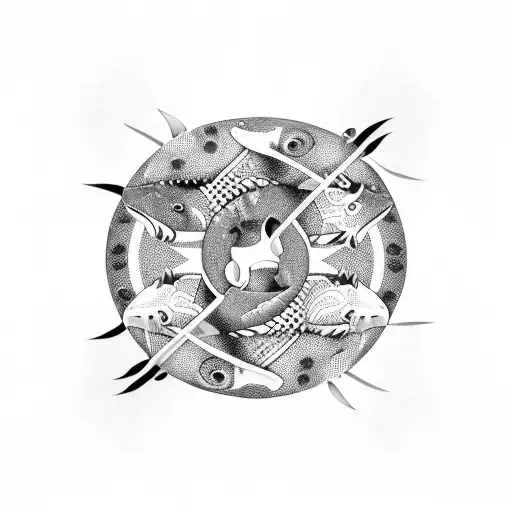 yin and yang with whale Sharko ans Zebra shark tattoo design idea