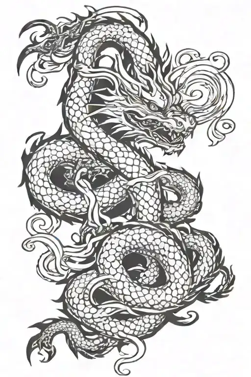 dragon breathing fire with ribbons surrounding saying latin phrases tattoo design idea