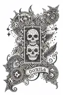 A stylized tattoo design featuring Ouija Macc's lyrics intertwined with symbolic juggalo imagery tattoo design idea