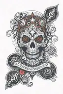 A stylized tattoo design featuring Ouija Macc's lyrics intertwined with symbolic juggalo imagery tattoo design idea