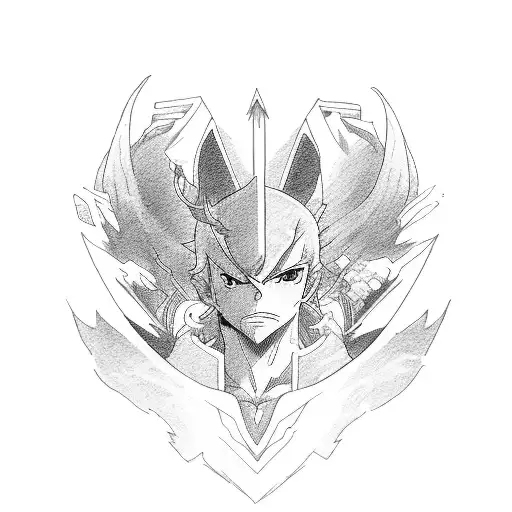 Generate a minimalist tattoo design for the four anime characters in the same design, position, and layout:  - Gon from  tattoo design idea