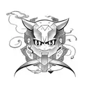 Generate a minimalist tattoo design for the four anime characters in the same design, position, and layout:  - Gon from  tattoo design idea