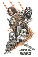 Star wars Dark side half sleeve with Dath Vader, Kylo Ren, Count Dooku and Qimir tattoo design idea