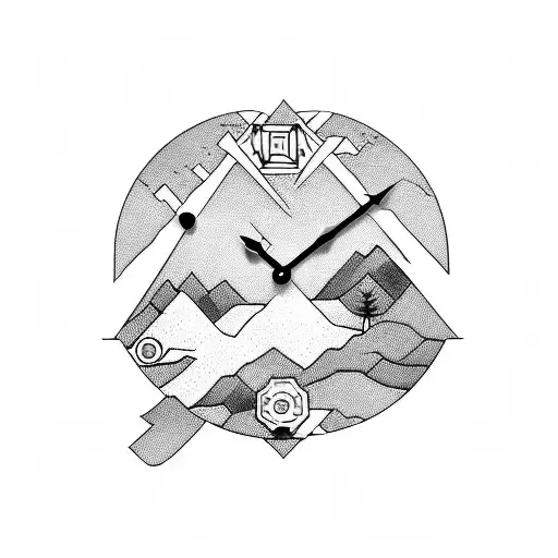 mountains, clock, cross, dove tattoo design idea