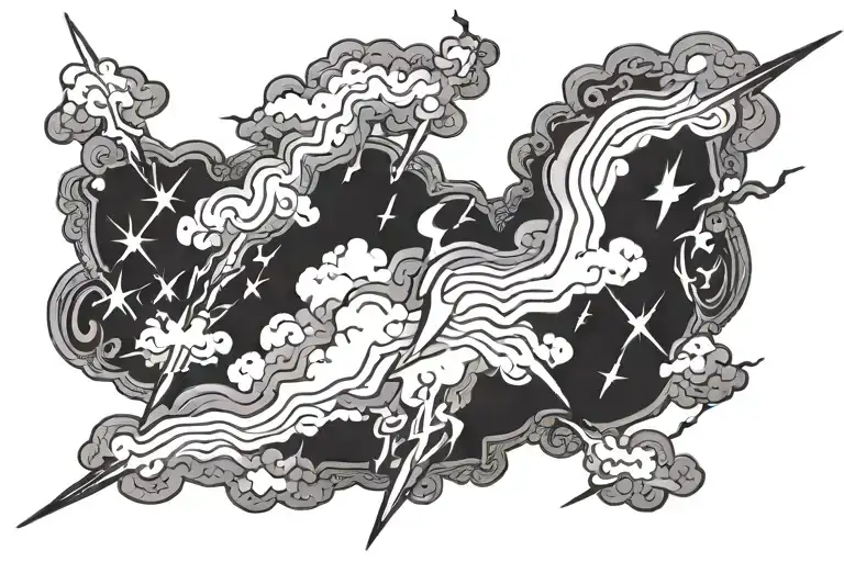 clouds lightning bolt tattoo design idea