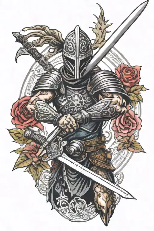 warrior wielding a sword tattoo design idea