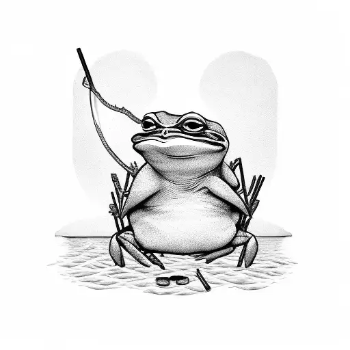pepe the frog with a straw in his mouth fishing on top of a crab shell tattoo design idea