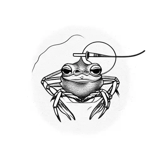 pepe the frog fishing on top of a crab shell tattoo design idea