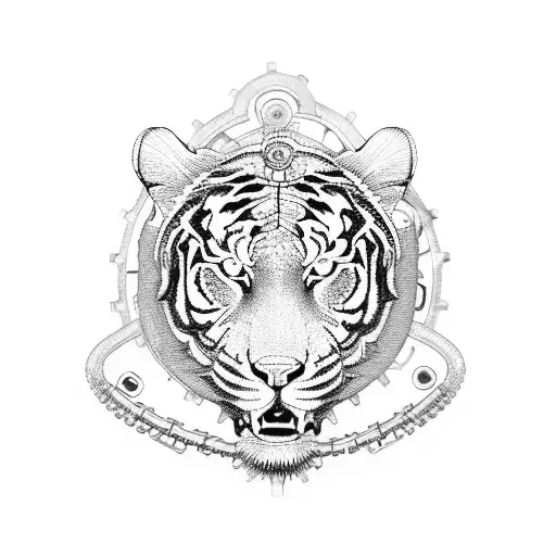 A mechanical bike with intricate gears and chains, incorporating elements of the Maratha Empire and a tiger in the design tattoo design idea