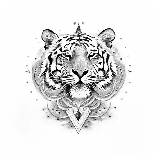 Maratha orange flag with tiger in octagonal Shiv mudra shape tattoo design idea
