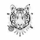 A mechanical bike with intricate gears and chains, incorporating elements of the Maratha Empire and a tiger in the design tattoo design idea