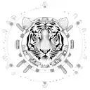 A mechanical bike with intricate gears and chains, incorporating elements of the Maratha Empire and a tiger in the design tattoo design idea