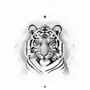 Maratha orange flag with tiger in octagonal Shiv mudra shape tattoo design idea