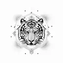 Maratha orange flag with tiger in octagonal Shiv mudra shape tattoo design idea