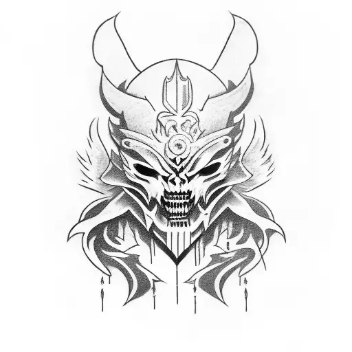Ghost of tsushima mask with a sword tattoo design idea