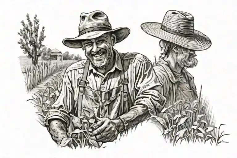 man with hat smiling and working as farmer working in a field tattoo design idea