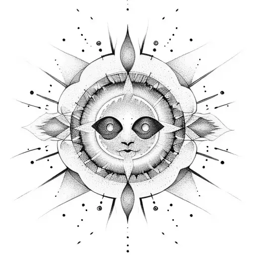A minimalist yet striking tattoo design of overlapping sun and cloud silhouettes, adorned with delicate dots and lines to create depth and texture. tattoo design idea