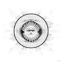 A cosmic-inspired tattoo showcasing a sun with rays extending into a starry sky, rendered using a combination of dotwork and linework. tattoo design idea