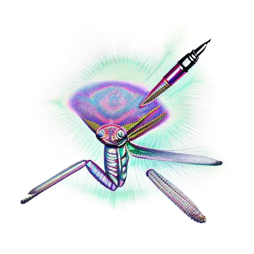 preying mantis quill pen tattoo design idea