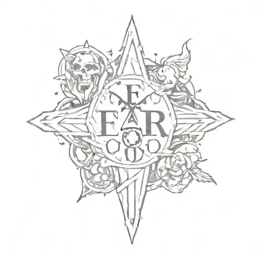 forearm tattoo that says fear god in words with cross tattoo design idea