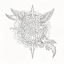 forearm tattoo that says fear god in words with cross tattoo design idea