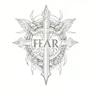 forearm tattoo that says fear god in words with cross tattoo design idea