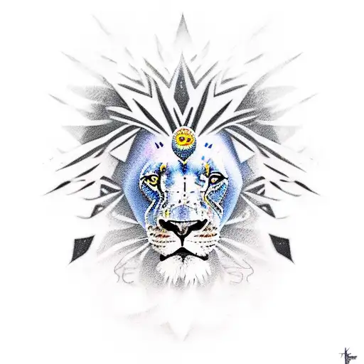shaman, lion, space tattoo design idea