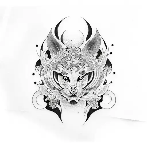 orange white black ink, blackwork, dotwork, color, full-sleeve, tattoo design idea