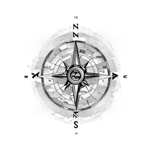 A map of the world with a motorcycle and a coffee cup as compass markers, surrounded by musical notes and game controllers tattoo design idea