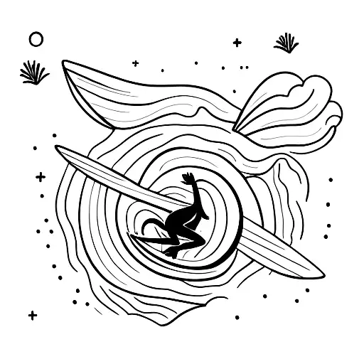 Draw me a kangaroo that is surfing on a small wave aussie style tattoo design idea