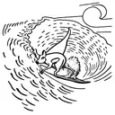 Draw me a kangaroo that is surfing on a small wave aussie style tattoo design idea