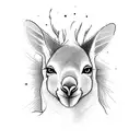 Draw me the outline, of a kangaroo that is surfing on a small wave aussie style tattoo design idea