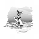 Draw me the outline, of a kangaroo that is surfing on a small wave aussie style tattoo design idea
