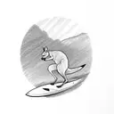 Draw me the outline, of a kangaroo that is surfing on a small wave aussie style tattoo design idea