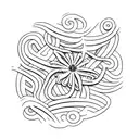 A serene beach scene with waves gently rolling onto the shore, adorned with beautiful tulips and daisies, and the letter 'k' to the power of 2 subtly incorporated into the design tattoo design idea