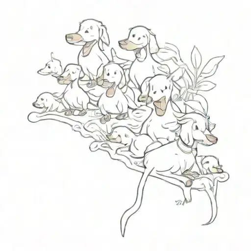 A tattoo of ducklings and dogs in a meme-inspired setting tattoo design idea