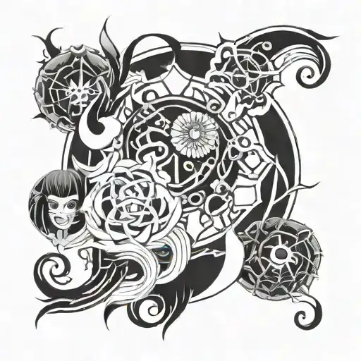 A tattoo design blending art therapy symbols with anime aesthetics tattoo design idea