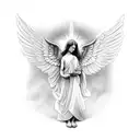 a angel being blessed with ligth by god high detailed tattoo design idea