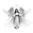 a angel being blessed with ligth by god high detailed tattoo design idea