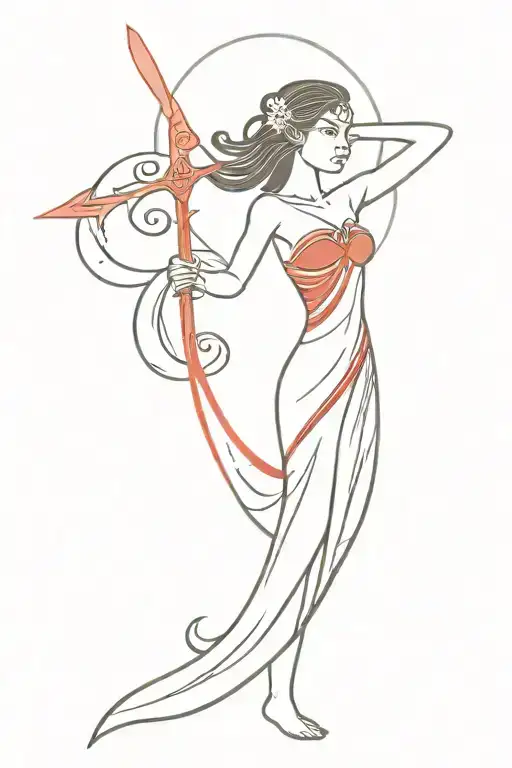 Hispanic water goddess water with red dress and water sword tattoo design idea