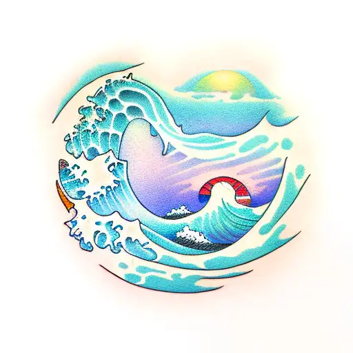 ocean wave sunset tattoo design idea