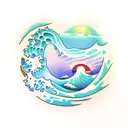 ocean wave sunset tattoo design idea