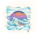 ocean wave sunset tattoo design idea