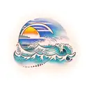 ocean wave sunset tattoo design idea