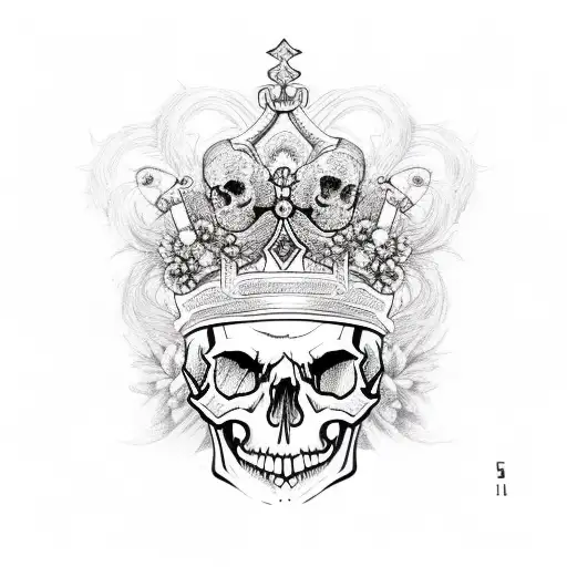 A skull wearing a Virgo crown made of flowers tattoo design idea