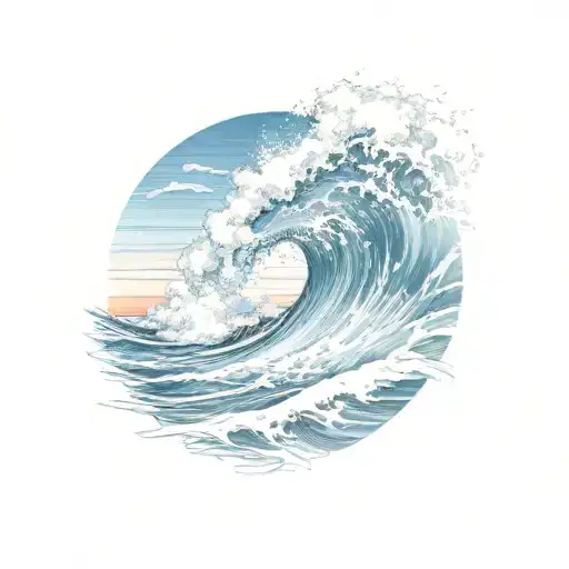 Ocean Wave at sunrise tattoo design idea