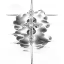 cross with clouds praying hands bible verse tattoo design idea