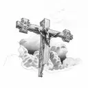 cross with clouds praying hands bible verse tattoo design idea