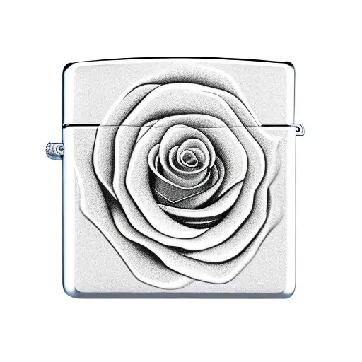 open silver zippo with a lit flame that transitions into a yellow rose tattoo design idea